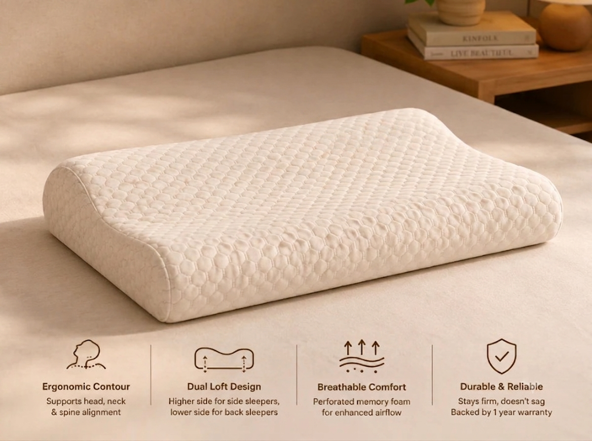 SleepEase Memory Foam Orthopaedic Pillow (White)