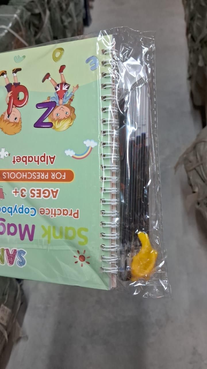 Sank Magic Practice Copybook | 4 Books + 1 Magic Pen + 1 Grip + 10 Refills | Reusable Alphabet Numbers Math Drawing | Kids Ages 3–10