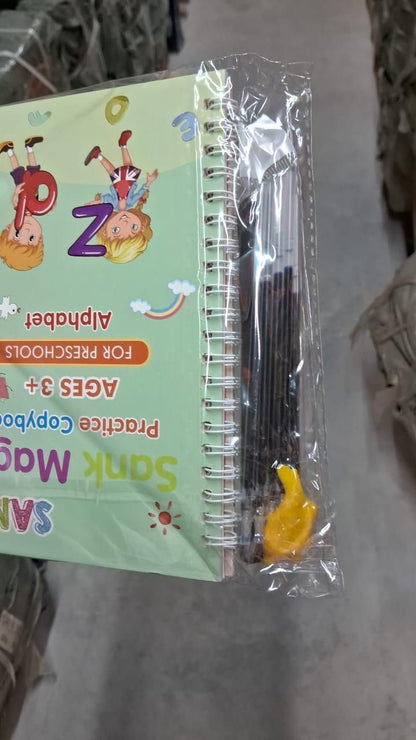 Sank Magic Practice Copybook | 4 Books + 1 Magic Pen + 1 Grip + 10 Refills | Reusable Alphabet Numbers Math Drawing | Kids Ages 3–10