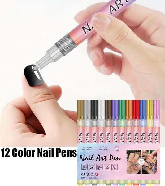 Nail Art Pens Set of 12 Colors | Liquid Nail Art Pen | DIY Nail Design at Home