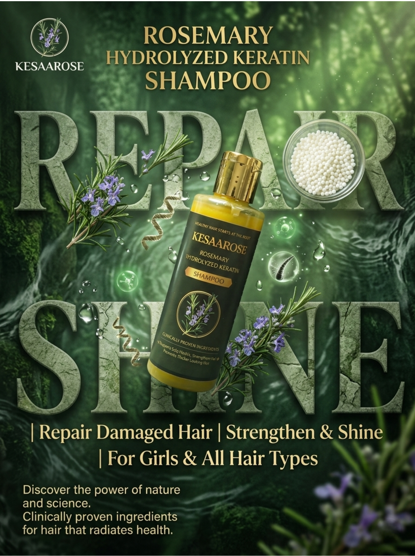 Rosemary Hydrolyzed Keratin Shampoo| Repair Damaged Hair | Strengthen & Shine | All Hair Types