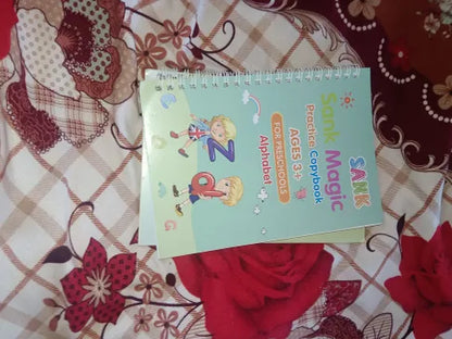 Sank Magic Practice Copybook | 4 Books + 1 Magic Pen + 1 Grip + 10 Refills | Reusable Alphabet Numbers Math Drawing | Kids Ages 3–10