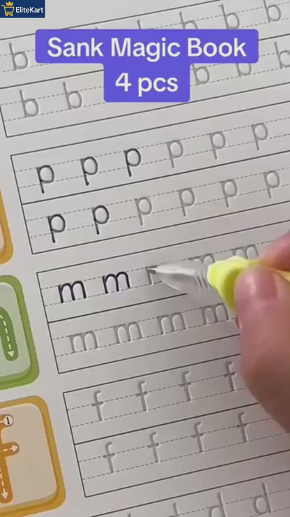 Sank Magic Practice Copybook | 4 Books + 1 Magic Pen + 1 Grip + 10 Refills | Reusable Alphabet Numbers Math Drawing | Kids Ages 3–10