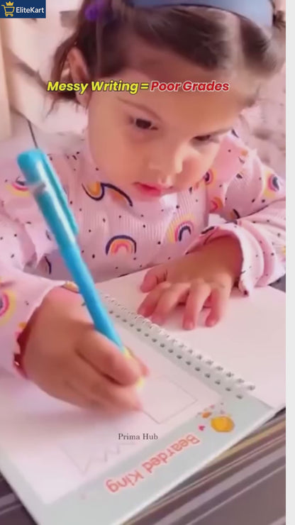 Sank Magic Practice Copybook | 4 Books + 1 Magic Pen + 1 Grip + 10 Refills | Reusable Alphabet Numbers Math Drawing | Kids Ages 3–10